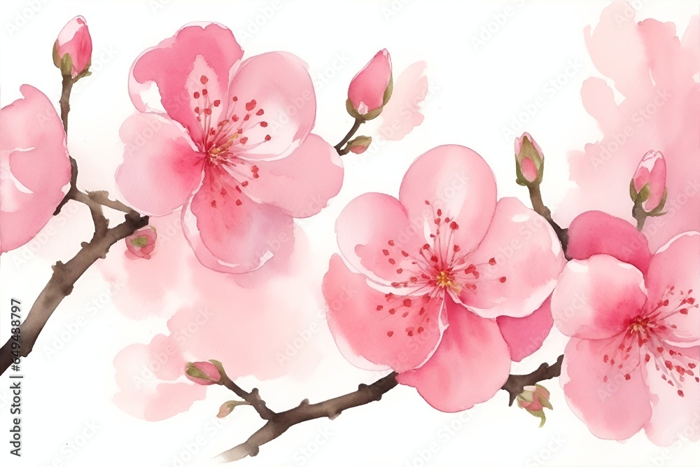 Watercolor Sakura paint. AI generated illustration