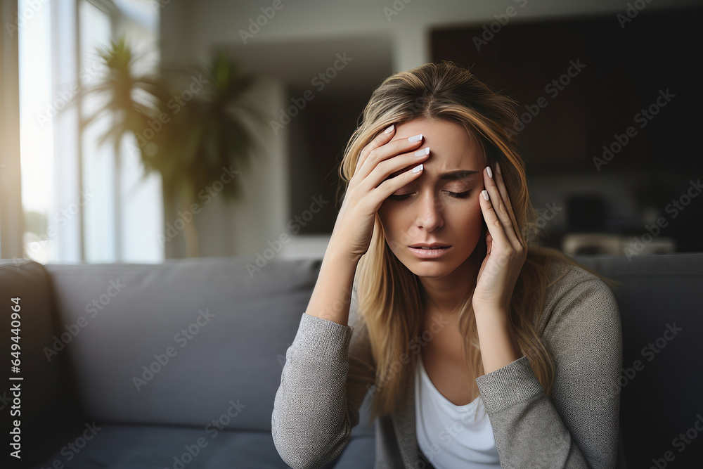 A beautiful young woman suffering from a terrible severe headache A beautiful young woman suffering from a terrible severe headache