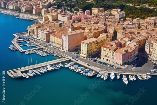 Bird's-eye view of marina and the historic district in Bastia, Corsica, France. Generative AI photo
