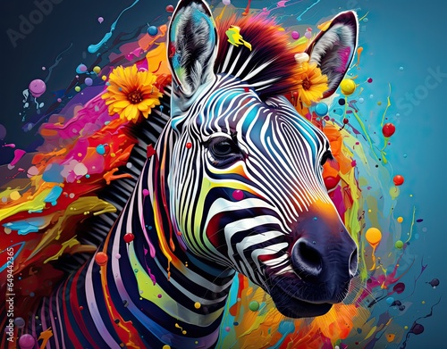 Brightly colored cheerful zebra painting