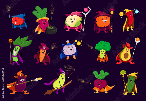 Cartoon halloween vegetable wizard, witches, mages