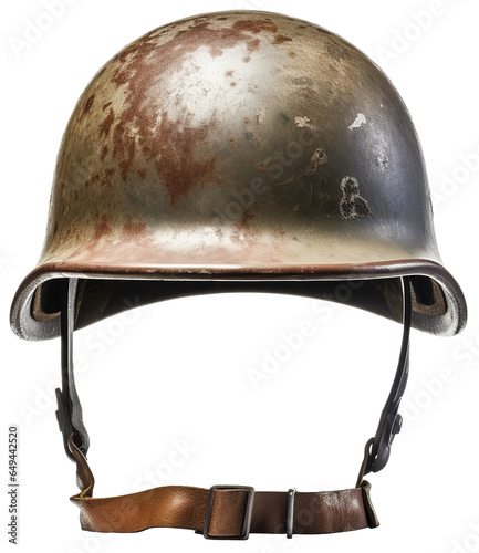 Realistic old worn helmet of a soldier of World War II. Isolated on a white background photo