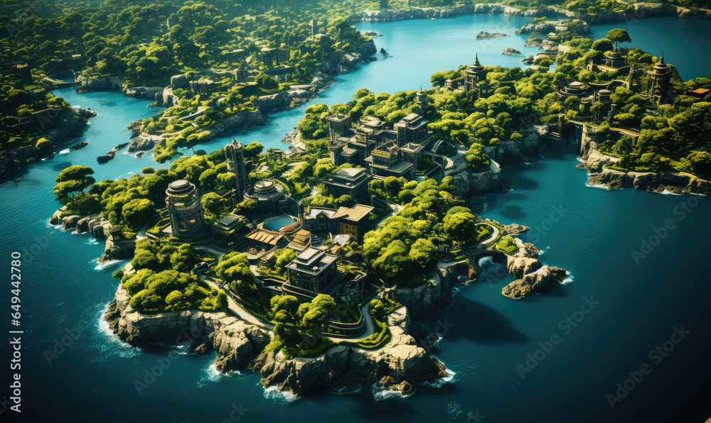 Architectural Marvels Amidst Nature's Splendor: Building Designs that Define Paradise Island - Generative AI