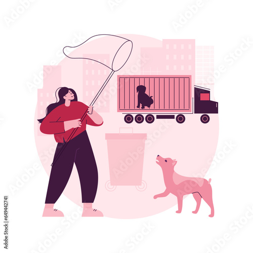 Animal control service abstract concept vector illustration. Animal population control, rescue service, catching of stray dogs and cats, dead body removal, urbanistic problems abstract metaphor.