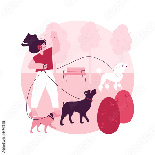 Pet services abstract concept vector illustration. Pet sitting and boarding services, animal care services, dog walking, grooming salon, daycare and attention, transportation abstract metaphor.