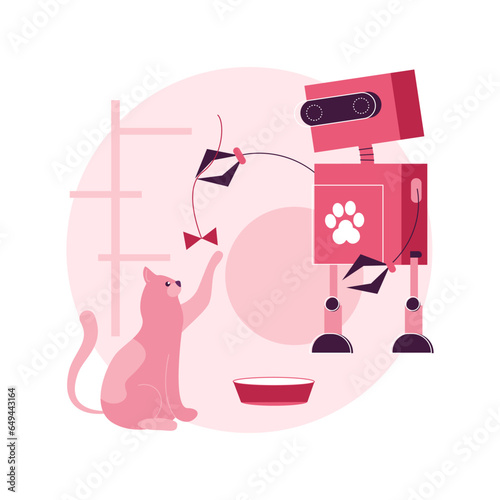 Robotic pet sitters abstract concept vector illustration. Pet sitter robot, interactive entertainment, keep an eye on, home animal care robotic solution, smart control service abstract metaphor.