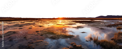 sunset over the river. transparent PNG background. Flooded rural landscape. Everglades, Okefenokee Swamp, Dismal Swamp