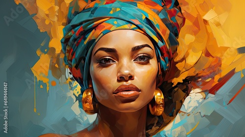 Girl with traditional African head scarf_in_abstract_painting