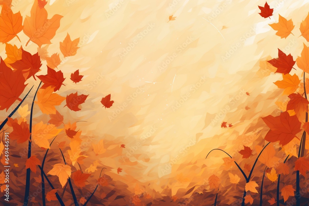 illustration of autumnal orange leaves falling in the background. Generative AI