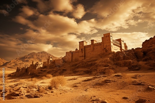 A castle in the desert landscape of Jordan. Generative AI
