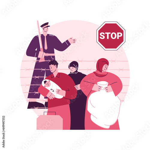 Frontier migration abstract concept vector illustration. Frontier migration services, moving abroad, border patrol control, illegal legal refugee, application form, border cross abstract metaphor.
