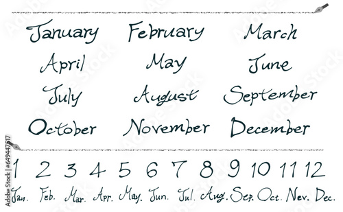 月の名称・手描き英語文字セット
