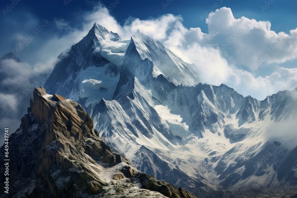 Breathtaking alpine peaks in a panoramic view. Generative AI