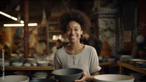 Crafting Success: Portrait of a Satisfied African American Woman, Proud Owner of a Pottery Workshop.