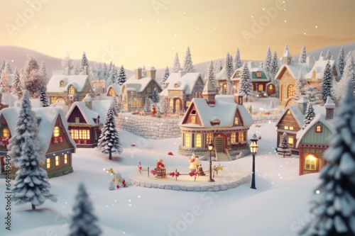 Winter's Nostalgia: A vintage-style Christmas village blanketed in snow, a picturesque landscape that captures the enchantment of the holiday season.