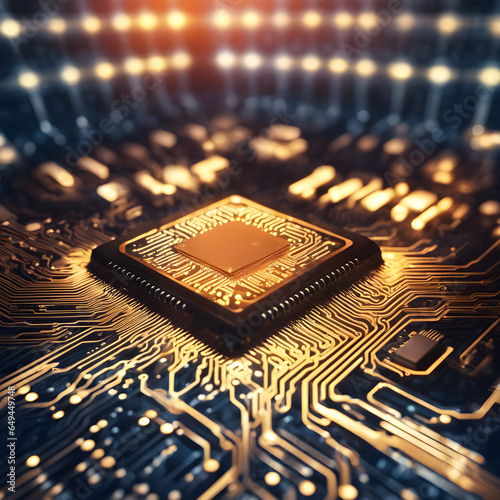 Obraz na płótnie Microchip Levitating over radiant integrated circuits