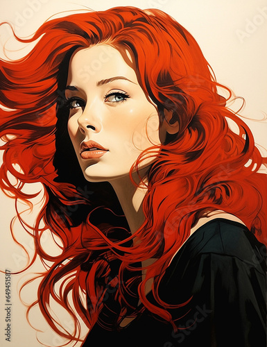 a beautiful woman with red hair profile portrait illustration © Blackbird