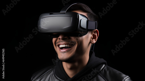 Young man using virtual reality headset at home, VR, future gadgets, technology, virtual event, education, study, learning, video game concept © StockSavant