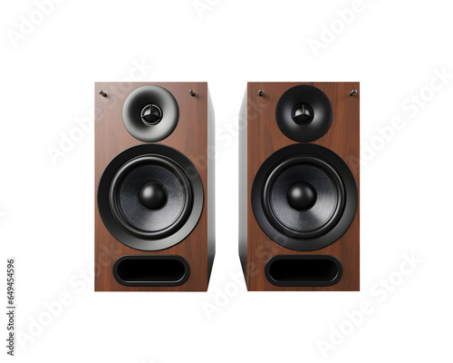 Wooden body bookshelf Speakers isolated on transparent background, AI