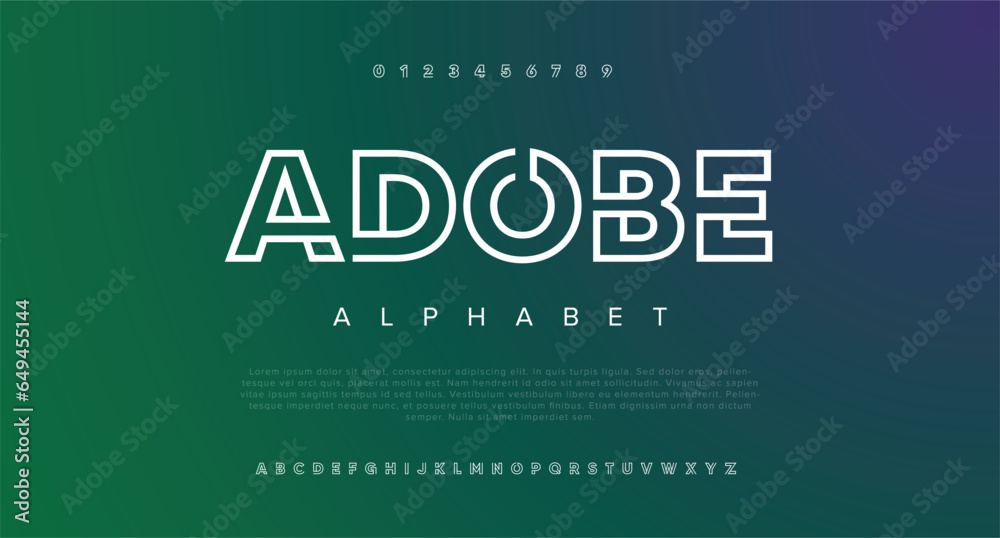 Adobe Modern abstract digital alphabet font. Minimal technology typography, Creative urban sport fashion futuristic font and with numbers. vector illustration. - obrazy, fototapety, plakaty 