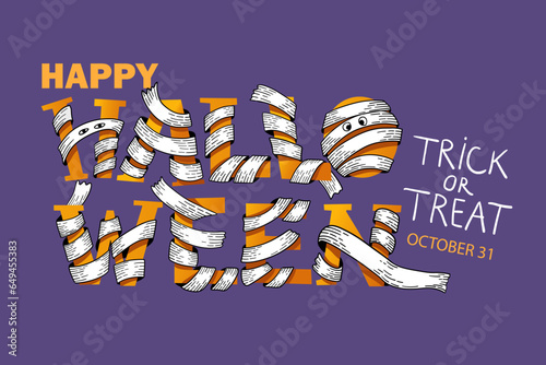 Happy Halloween vector lettering. Mummy Mummy bandagesletters.