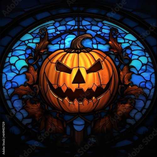 Halloween Pumpkin Jack’O Lantern Stained Glass Window Illustration Background