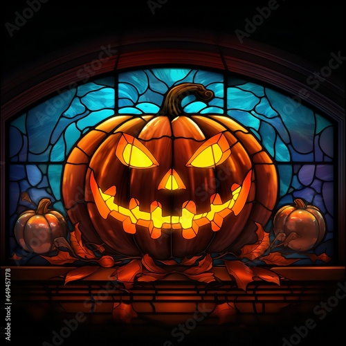 Halloween Pumpkin Jack’O Lantern Stained Glass Window Illustration Background