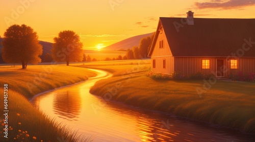 sunset in the village