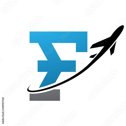 Free Download Blue and Black Antique Letter F Icon with an Airplane - GFXLoad