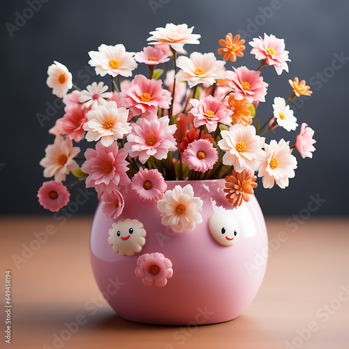 Flowers in vase that looks like cat..