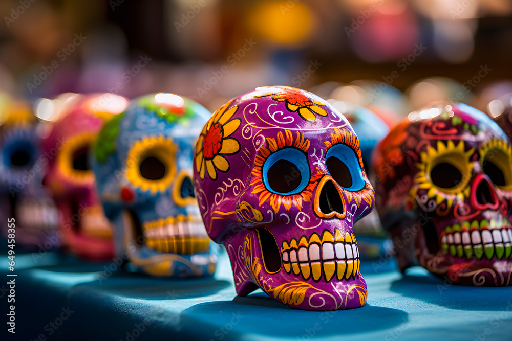 A colorful skull, Dia de los muertos.