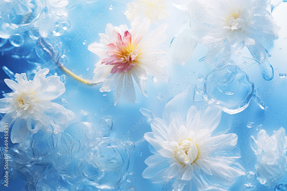 White Flowers in Blue Ice Dreaming Winter White Flowers in Blue Ice Dreaming Winter