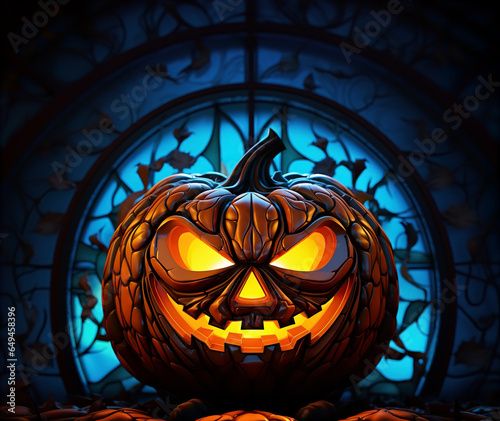 Halloween Pumpkin Jack’O Lantern Stained Glass Window Illustration Background