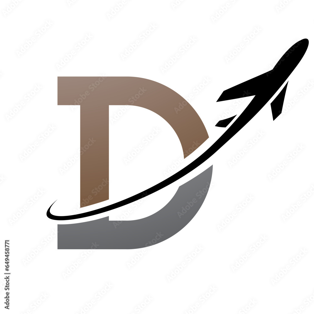 Brown and Black Antique Letter D Icon with an Airplane Brown and Black Antique Letter D Icon with an Airplane