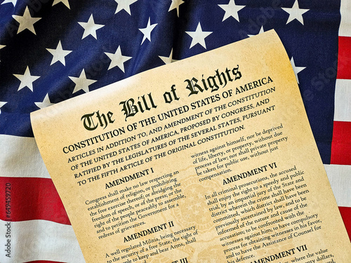 United States Bill of Rights on an American flag photo