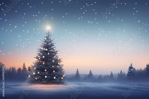 Beautiful decorated Christmas tree in a winter landscape with snow © Olivia