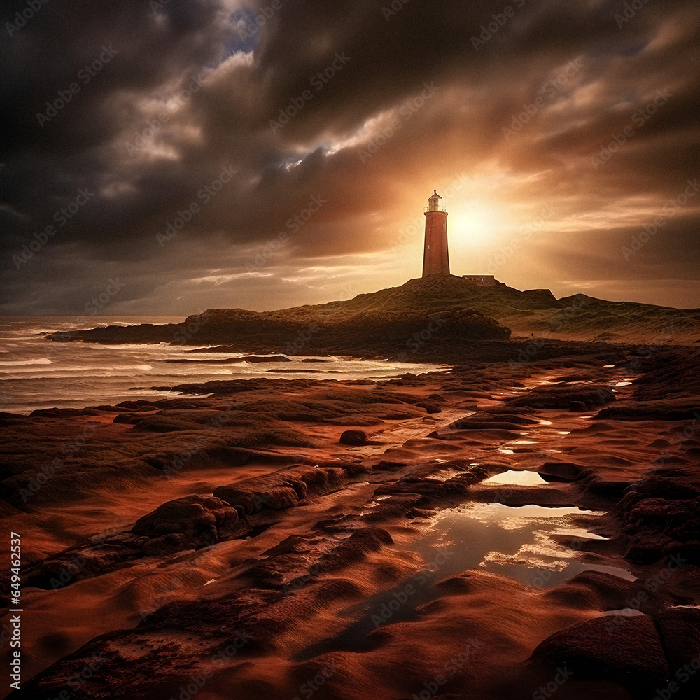 Majestic Lighthouse at Sunrise: A Generative AI Masterpiece