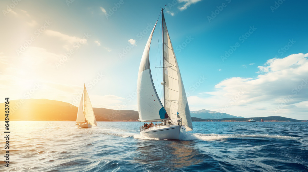 Sailboats, sunset, open water, ocean, sailing, horizon, sea, nautical, travel, adventure, vessel, marine, dusk, nature, sky