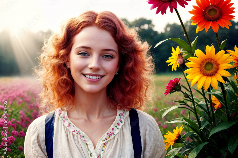 portrait of a beautiful girl posing in nature, a bright sunny day in the forest, a glade with wild flowers portrait of a beautiful girl posing in nature, a bright sunny day in the forest, a glade with wild flowers