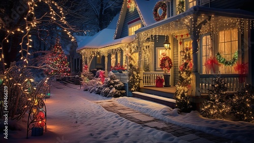  House with colorful Christmas lights and decorations © Michael