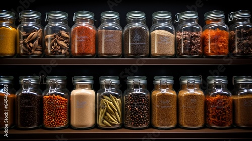 A perfectly organized spice rack in a grocery store.