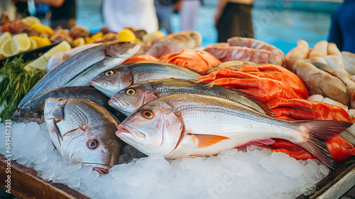 Fish, freshly caught, ice, seafood, market, fresh, chilled, display, marine, nutrition, raw, cuisine