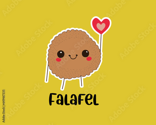 Falafel ball with heart on yellow background, vector , illustrator