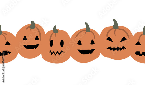 Halloween party border clipart, Kids and pets in costume vector illustration, Pumpkin face border clip art, Cute october festival seamless pattern, Flat style images, witch ghost skeleton cat dog.