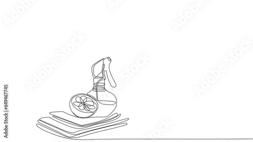 Animated drawing of continuous line draw of set bottles of different cleaning procucts friendly cleaning. Minimal concept. High quality 4k footage photo