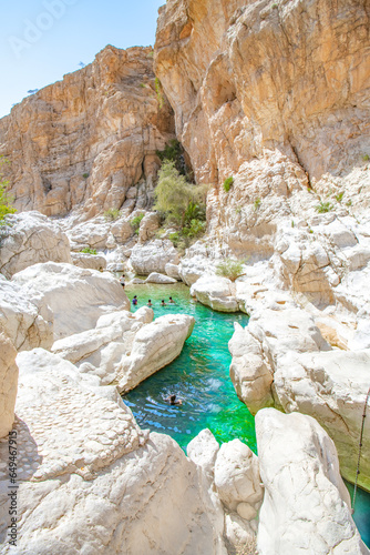 View of the Wadi Bani Khalid oasis in the desert in Sultanate of Oman.