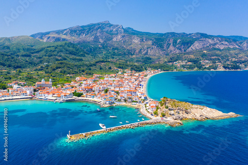 View of Kokkari fishing village with beautiful beach, Samos island, Greece photo