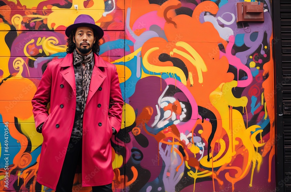 an Asian man wearing jacket with graffiti wall art behind, male street fashion portrait, Generative Ai
an Asian man wearing jacket with graffiti wall art behind, male street fashion portrait, Generative Ai