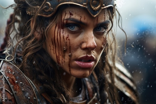 Woman gladiator in battle