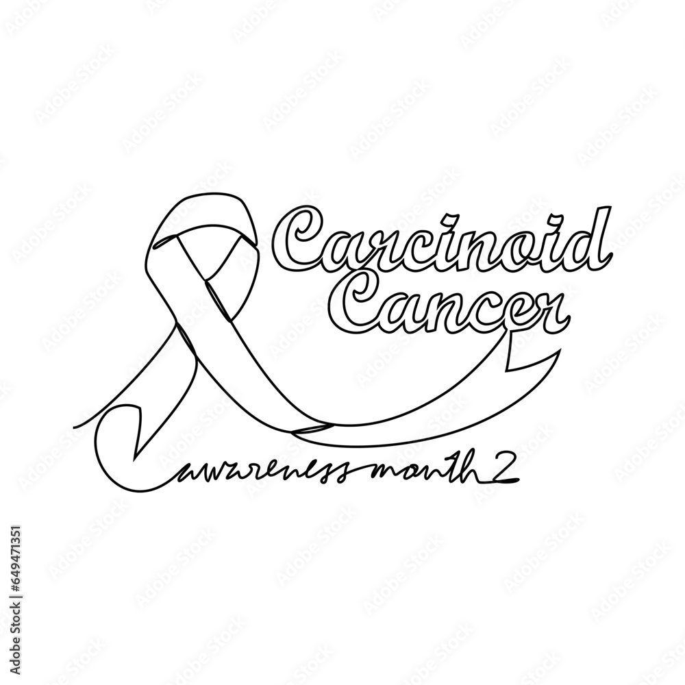 One continuous line drawing of Carcinoid cancer awareness month with ...